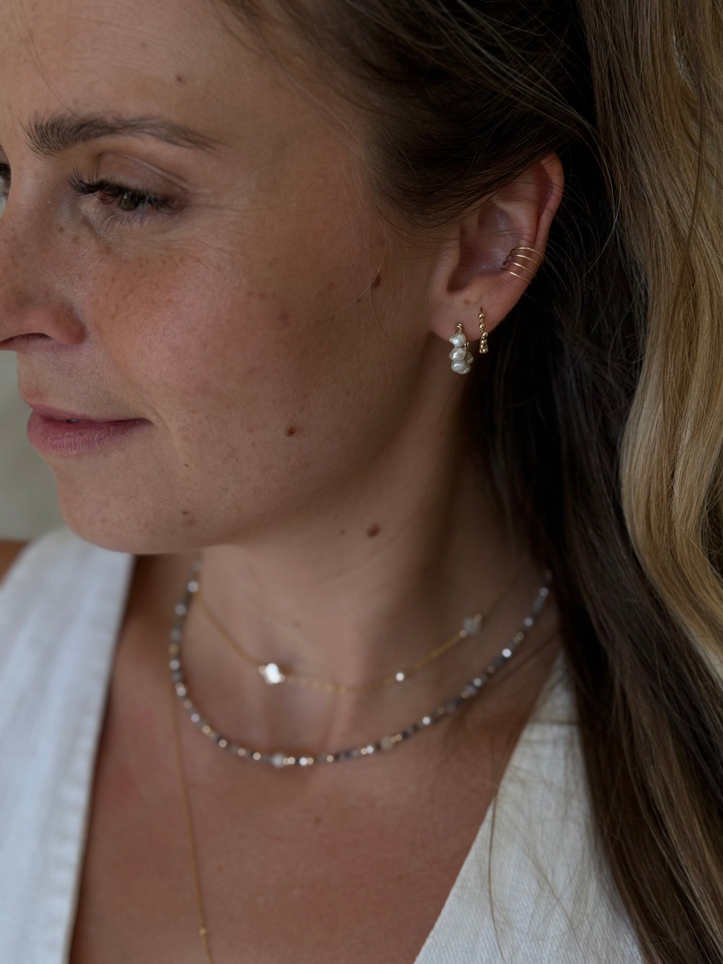 Organic pearl hoop earrings